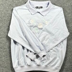 Blast Sweatshirt Womens Size S Light Blue Floral Embroidered Collared Pullover